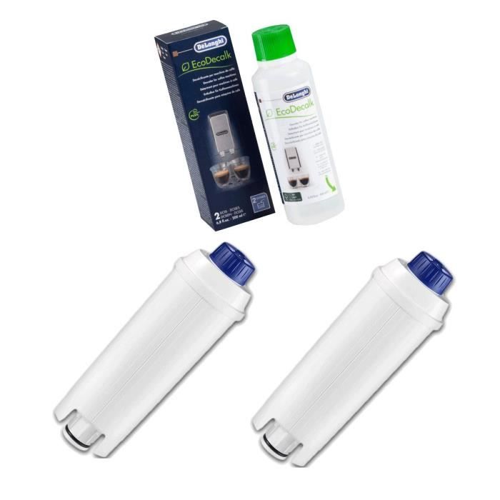 Lot de 2 filtres à eau + 1 Ecodecalk 200ml dorigine Cafetière Expresso DELONGHI