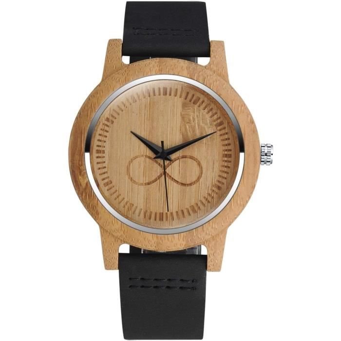 MicLee Montre à Quartz en Bois de Bambou, Montre en Bois
