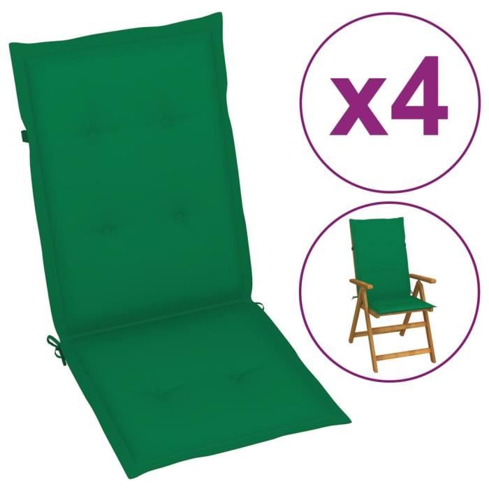 coussin de chaise de jardin - famirosa - vert - 120 x 50 x 3 cm - résistant à l'eau - lot de 4