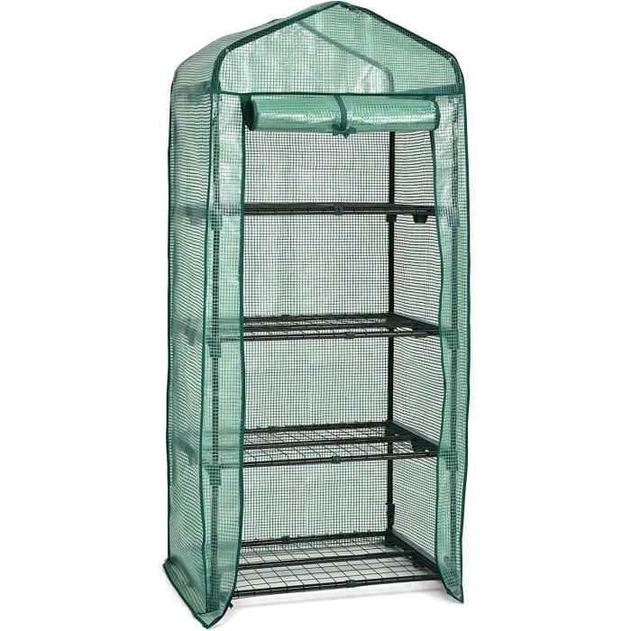 Serre D'intérieur 4 Niveaux Well Home - Cadre Métallique Vert, Couverture PVC Transparent 0.11 Mm, Dimensions 50x45x130 Cm, Pour Plantes Et Semis