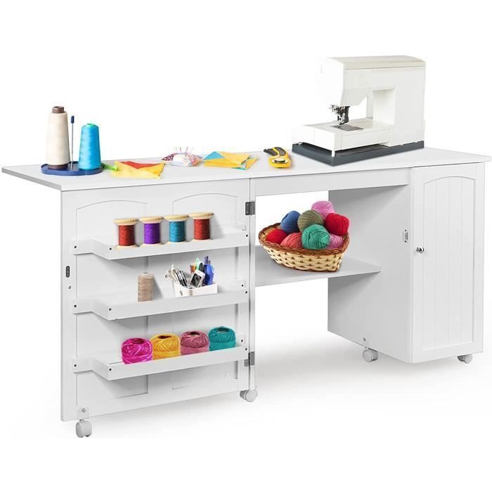 GOPLUS Meuble pour Machine à Coudre Table de Couture Pliante avec Roues