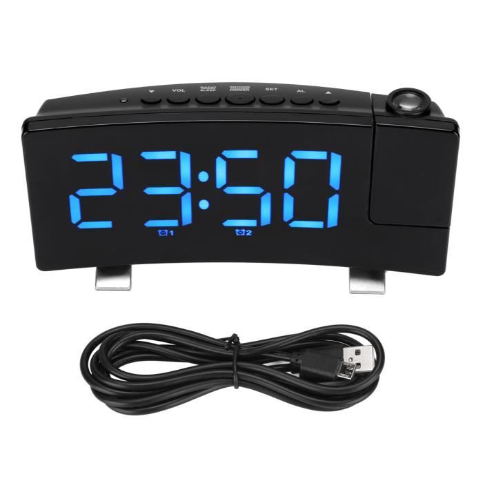 Réveil Projecteur Plafond LED - Horloge Numérique Avec Projection 180° - Affichage 12/24h - USB
