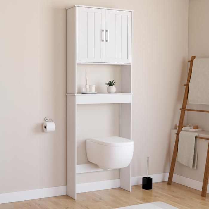IDMARKET Meuble étagère dessus WC WALDO placard bois blanc IDMARKET Meuble étagère dessus WC WALDO placard bois blanc