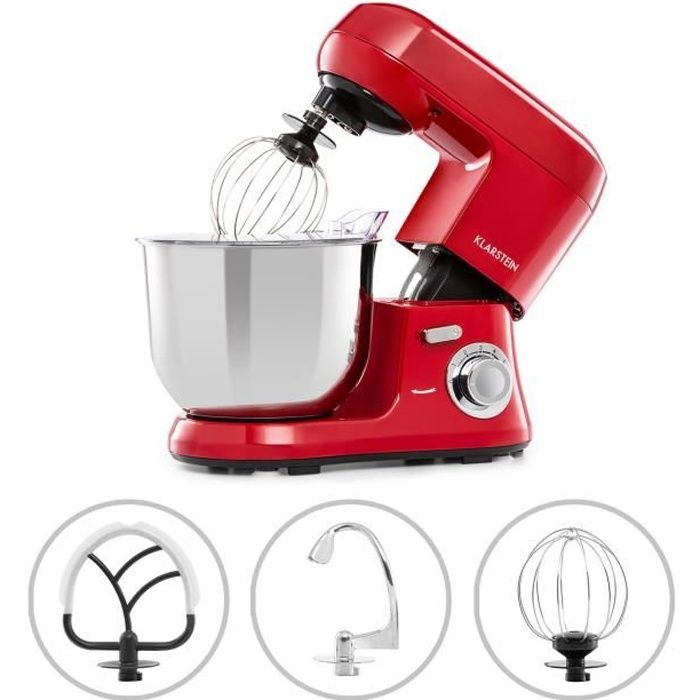 klarstein bella robusta metal robot de cuisine multifonction 6 vitesses bol melangeur de 5 5 litres 3 accessoires rouge cdiscount electromenager