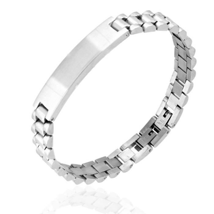 Bracelet - LATELIER DAZUR - Gourmette Acier - Plaque à graver - Longueur réglable 21-22cm - Largeur 1cm