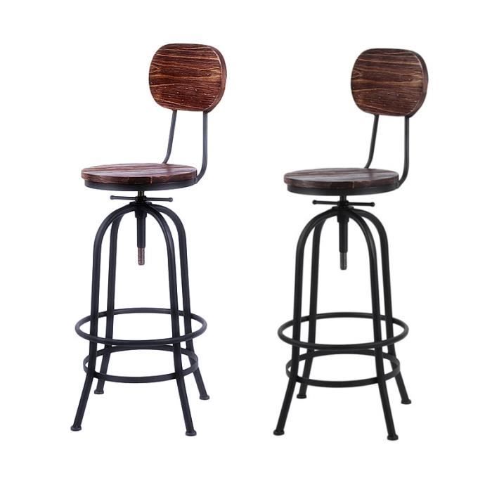 Lot De 2 Tabouret De Bar Haut Industriel Pour Salle A Manger En Bois Metal Avec Dossier Cdiscount Maison