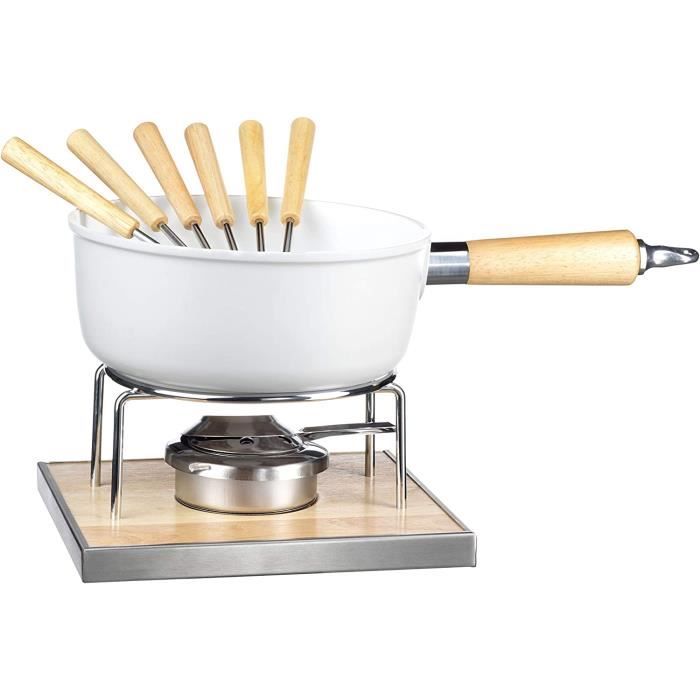 Kela Natura Service à Fondue 23 Pièces Pour 6 Personnes - Acier Émaillé Et Bois, Idéal Viande Poisson Bourguignonne