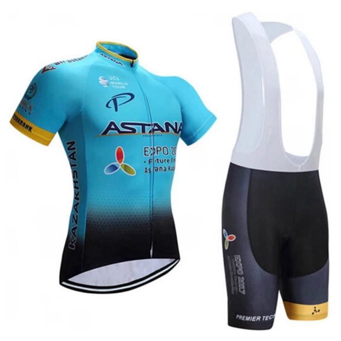 Maillot De Cyclisme Manches Courtes Homme Avec Cuissard à Bretelle 5D Gel Rembourré,Respirant Manche Courte Séchage Rapide T-Shirt VTT Velo De Route ( Bleu Foncé A,XS