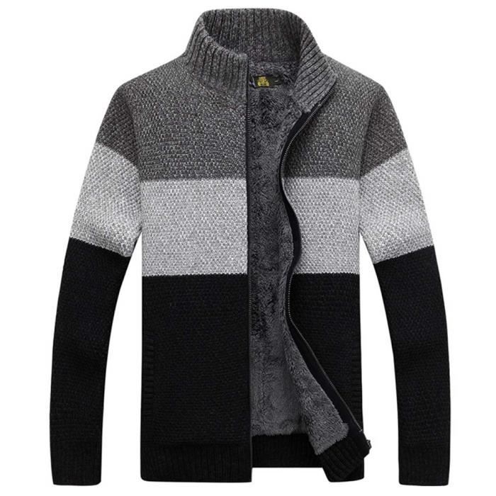 Gilet Hiver Homme en Molleton Casual Sweat Zippe Epais en Maille Vetement Chaud Noir Noir Cdiscount Pret a Porter