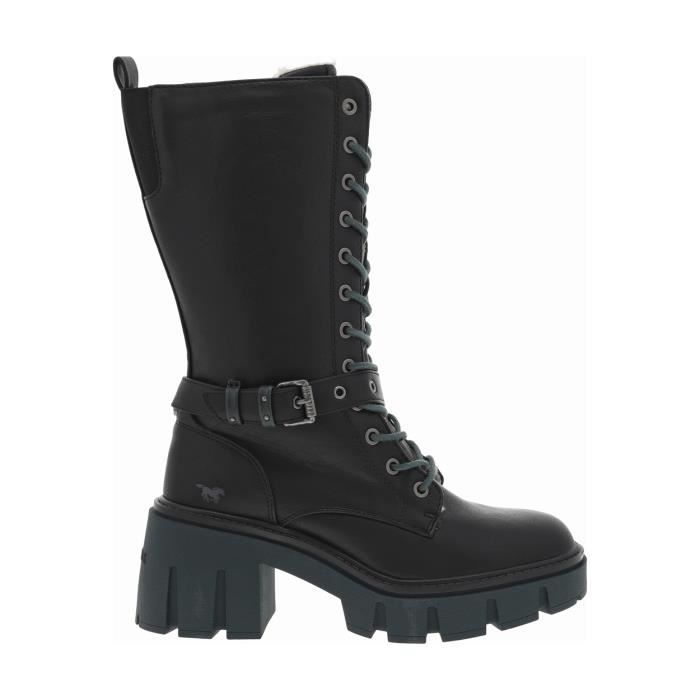 Bottes Femme Mustang Double Fermeture Noir Tige Synthetique Talon 7cm Noir Cdiscount Chaussures