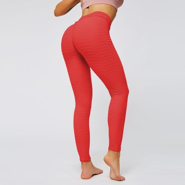 S Huaheng Femme Yoga Leggings Anti-Cellulite Slim Compression Creux Taille Haute Pantalon Rouge