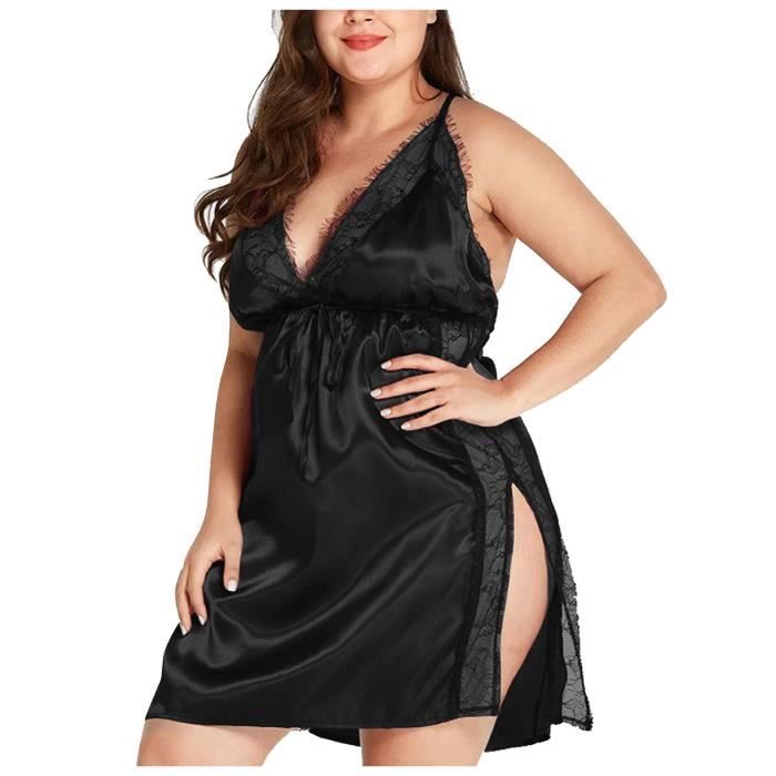 Chemise de nuit sexy en dentelle pour femmes de grande taille avec