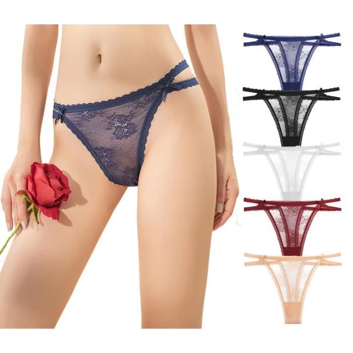 Femme Culottes en Dentelle Sexy Slips Ficelle Strings Femme Lingerie Taille Basse Elastique Respirant Lot de 5 CULOTTE SLIP A Cdiscount Pret a Porter
