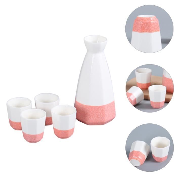 Service à Saké Japonais En Céramique 6 Pièces - Tasses Et Pot Vintage - Pour Maison, Restaurant, Cadeau - Lave-vaisselle Et Micro-ondes