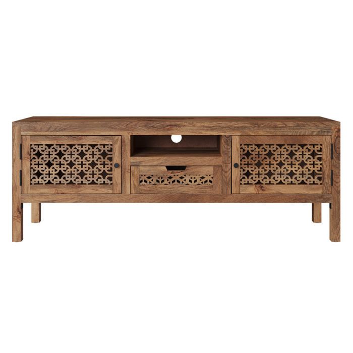 Meuble TV ajouré en bois de manguier 150 cm - Jaya - Maison Pavane Meuble TV ajouré en bois de manguier 150 cm - Jaya - Maison Pavane