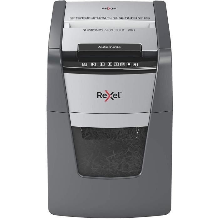 Destructeur de documents - REXEL - Optimum Auto+ 90X - Coupe croisée - 90 feuilles - 34L