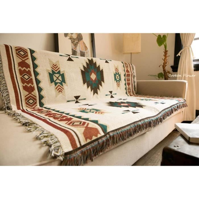 Couverture Ethnique Bohème 90x150 Cm - Motif Tribal Aztèque - Coton/Polyester - KaKille