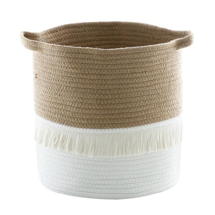 Boîte de Rangement en Lin tissé Naturel avec Poignée Vêtements pour Jouets Paniers de Rangement en Jute Panier de Rangement de Salle de Bain Salle de Bain Rond 14 × 17 × 16 cm Chambre