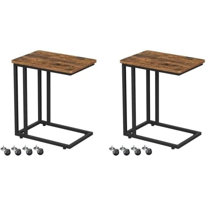 VASAGLE Table de Chevet Lot de 2 avec Cadre en Acier et roulettes Montage Facile Marron Rustique et Noir LCT644B01