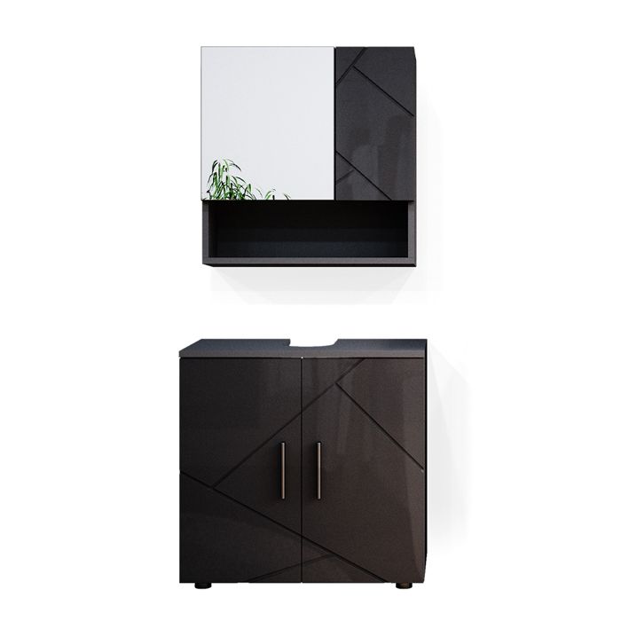 Vicco Ensemble de meubles de salle de bains Irma, Anthracite Haute brillance, 80 cm | Anthracite Haute brillance | Kit 6 | 406673100202311