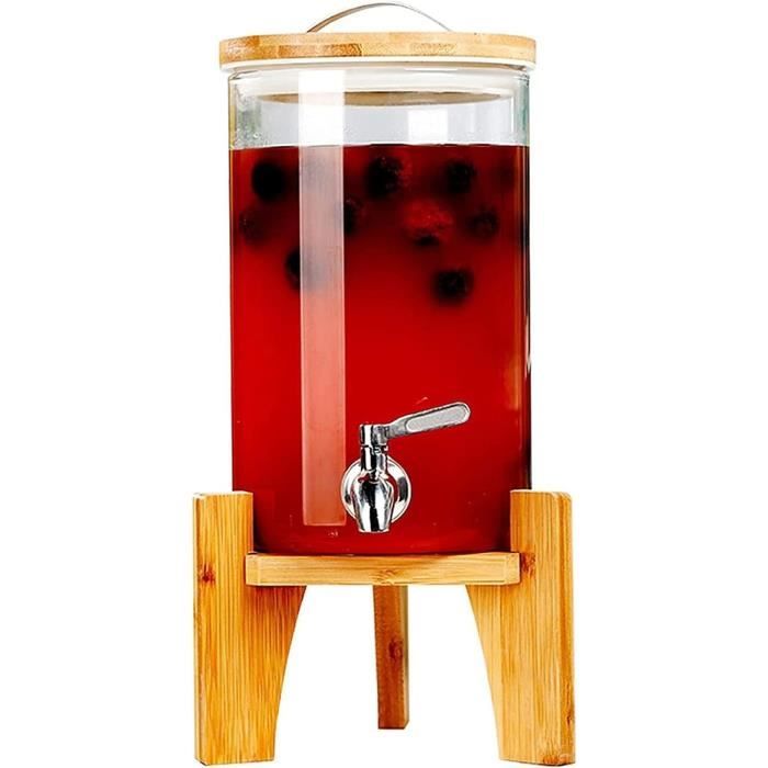 Distributeur De Boissons 7L En Verre Avec Robinet Inox Et Support Bambou - Idéal Fêtes, Glacé Ou Chaud