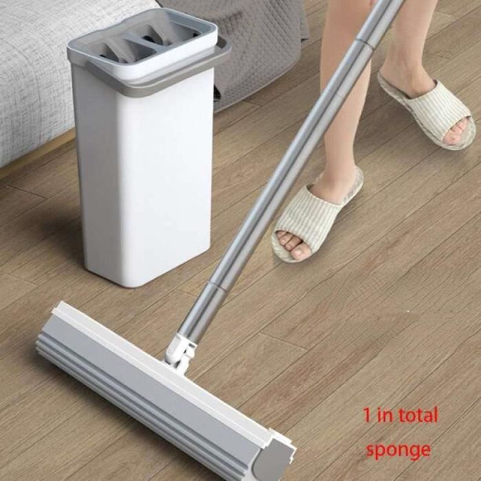 Balai éponge Absorbant Avec Essoreur - Manche Télescopique, 2 Têtes PVA - Pour Sols Carrelage, Bois, Marbre - Nettoyage Facile