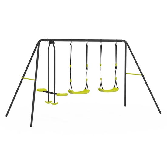 Portique d'extérieur-3 balançoires+portique+panier de basket, combinaison de balançoires d'extérieur, Réglable 3-8 ans,Bleu antique - Jeux - Jouets