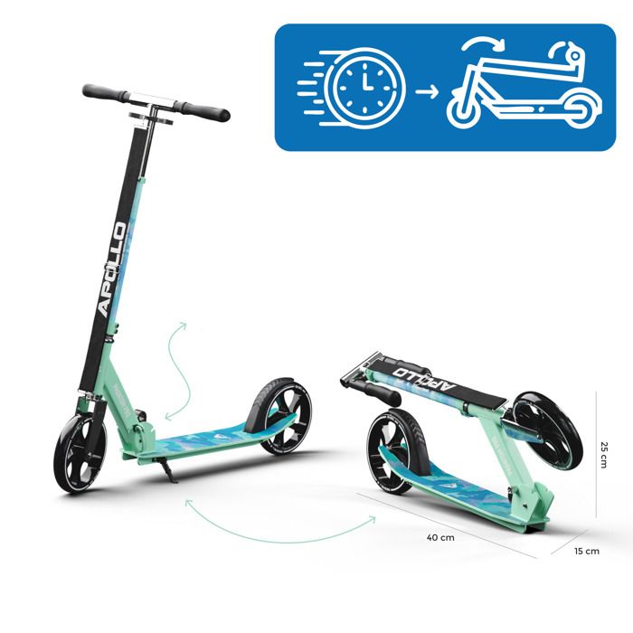 Apollo Phantom Pro – Trottinette Grandes Roues XXL 200 Mm Pliable Et Réglable, Idéale Adulte Et Enfant Dès 7 Ans, Parfaite Pour La Ville