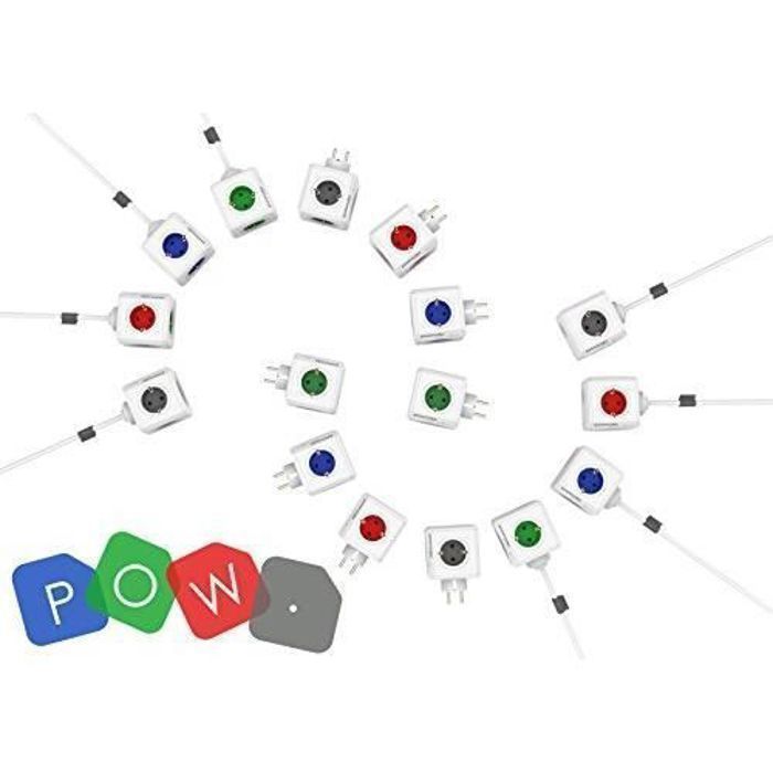 Multiprise 5 Prises Multi-prise Allocacoc PowerCube Extended - 5 Prises Schuko 230V - Blanc/vert - Avec Rallonge Multiprise Schuko 230V