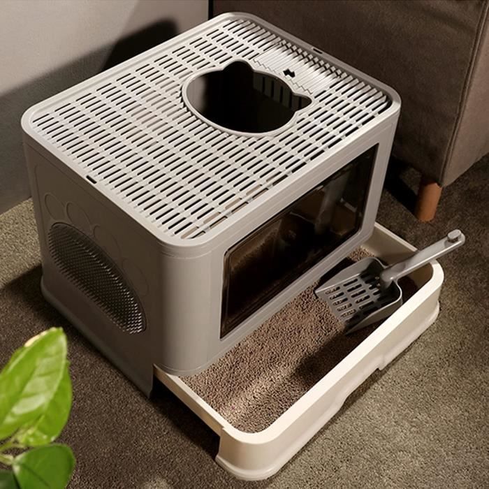 Bac à Litière Pour Chat XXL En Inox Avec Couvercle - Maison Fermée Double Entrée - Pour Grands Chats