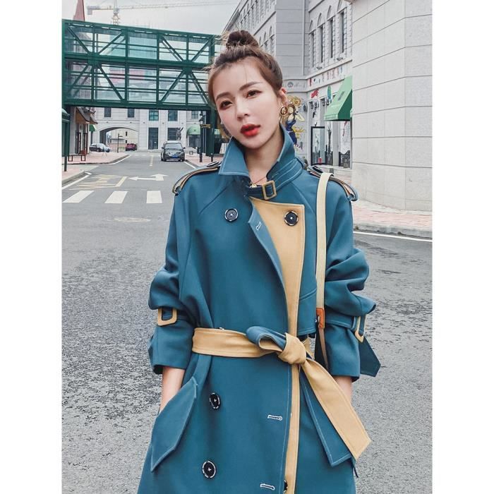 Manteau 2020 nouveau printemps et automne longues femmes Trench Coat Double boutonnage bleu lache Chic Hit couleur Type Blue Blanc Cdiscount Pret a Porter