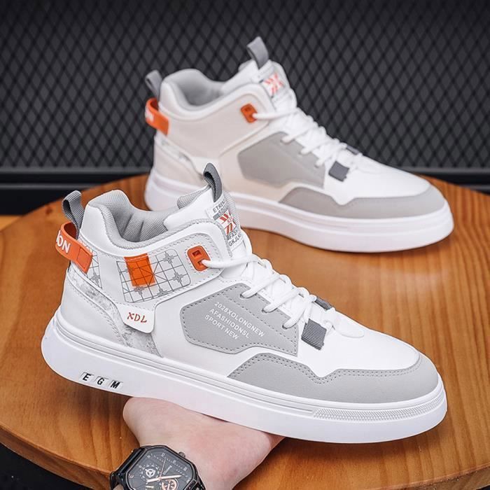 Baskets Chaussures montantes homme mid confort mode Blanc Cdiscount Chaussures