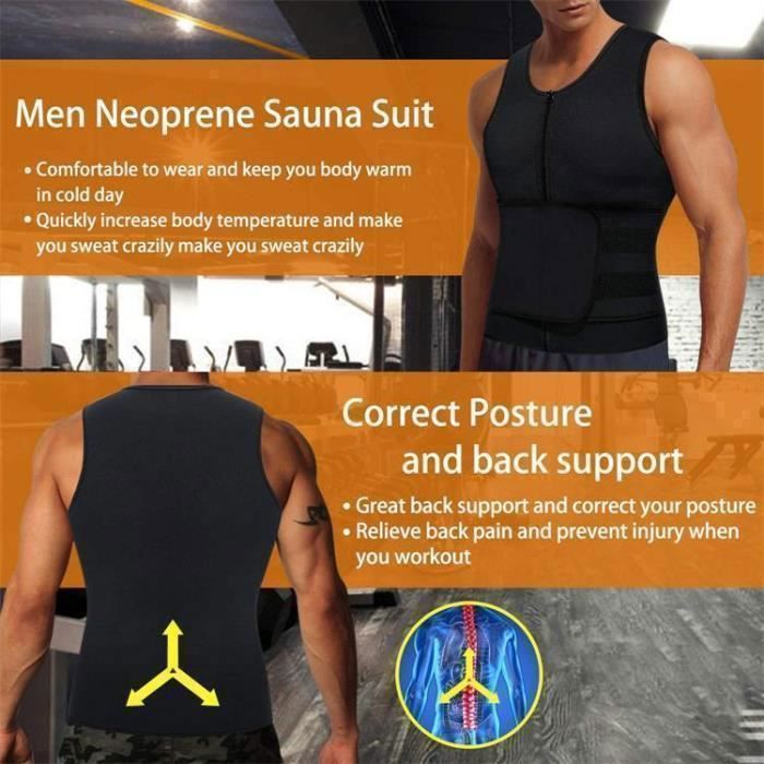 Gilet De Sudation Homme Néoprène - Pour Sport Et Amincissement - Soutien Abdominal Et Dorsal