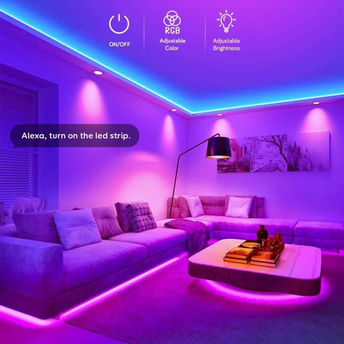 Ruban LED 20M Wifi - Bande 5050 RGB Compatible avec Alexa/Google