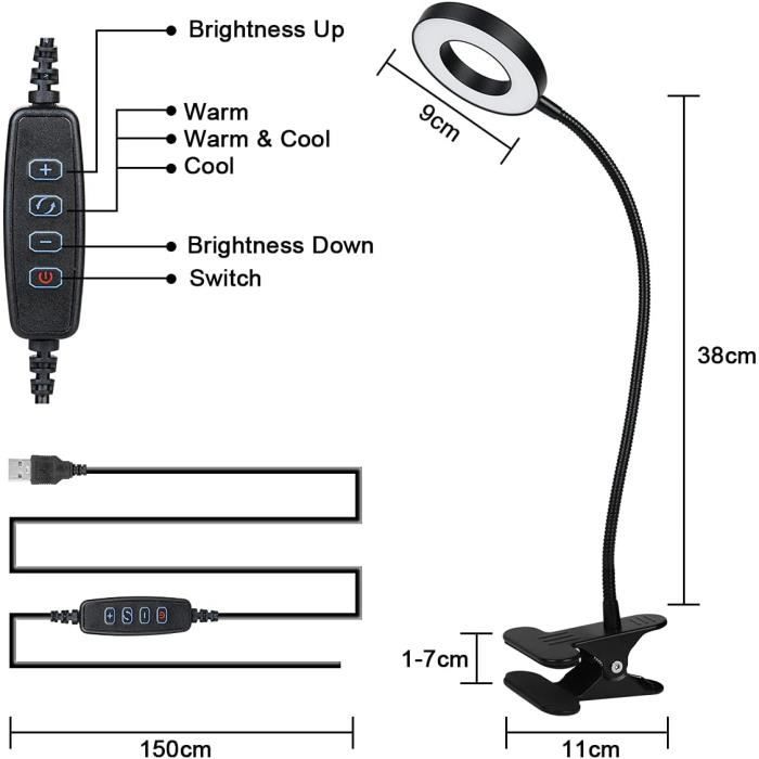Lampe De Lecture AMFUN à Pince LED - 360° Réglable, 3 Températures Couleur, USB-C | Portable Pour Livres Et Voyage