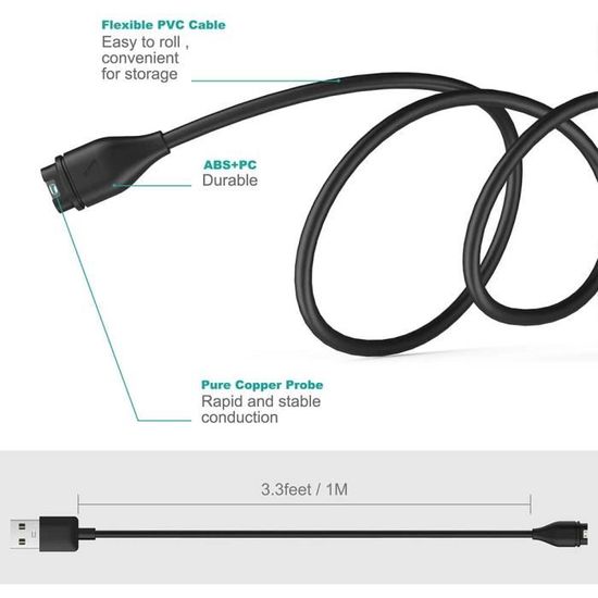 Caricatore Compatibile con Gar-min Fenix 7 7S 7X, 6 6S 6X Pro, Fenix 5 5S 5X Plus, Forerunner 935 945 745 45 45S 245, Approach S10 S40 S60 X10, Vivoactive 3 4