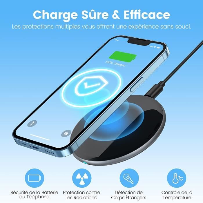 Chargeur sans fil rapide 15W à induction compatible iPhone Samsung -  Phonexpert78