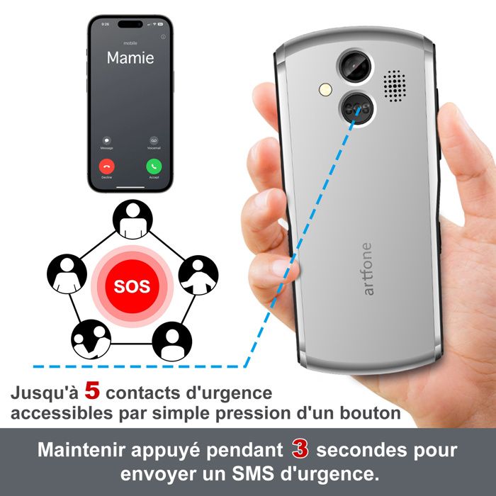 artfone C1+4G Téléphone Senior Portable Débloqué avec Grandes Touches