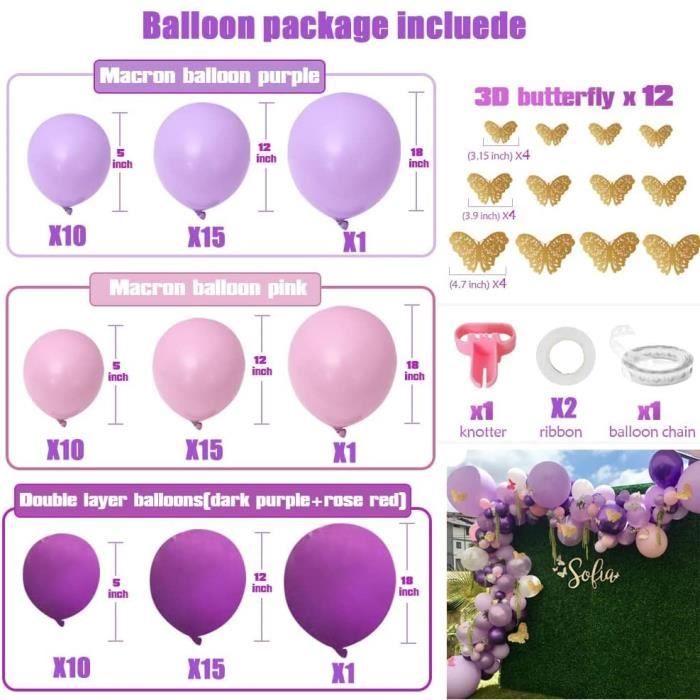Papillon Rose Violet Ballon Guirlande Arch Kit Fête d'anniversaire