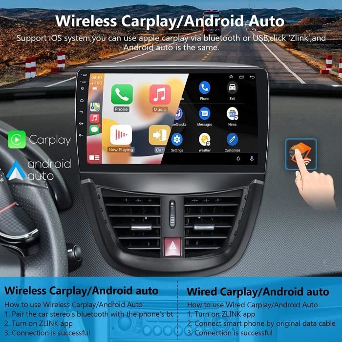 Carplay Autoradio pour Peugeot 207 2006-2015,Android 2G+32G,9