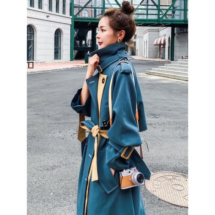 Manteau 2020 nouveau printemps et automne longues femmes Trench Coat Double boutonnage bleu lache Chic Hit couleur Type Blue Blanc Cdiscount Pret a Porter