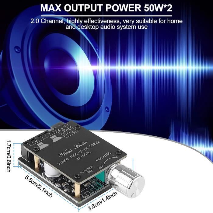 502L 2x50w Bluetooth 5.0 Amplificateur Carte Audio Numérique Hifi Stéréo  Double Canal Class D Ampli avec S