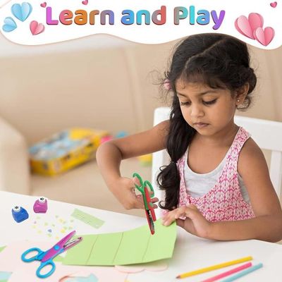 Lot De 6 Paires De Ciseaux De Bricolage Enfants – 8 Pièces Avec Perforatrices Motifs – Créatif, Coloré, Sécurité - 5