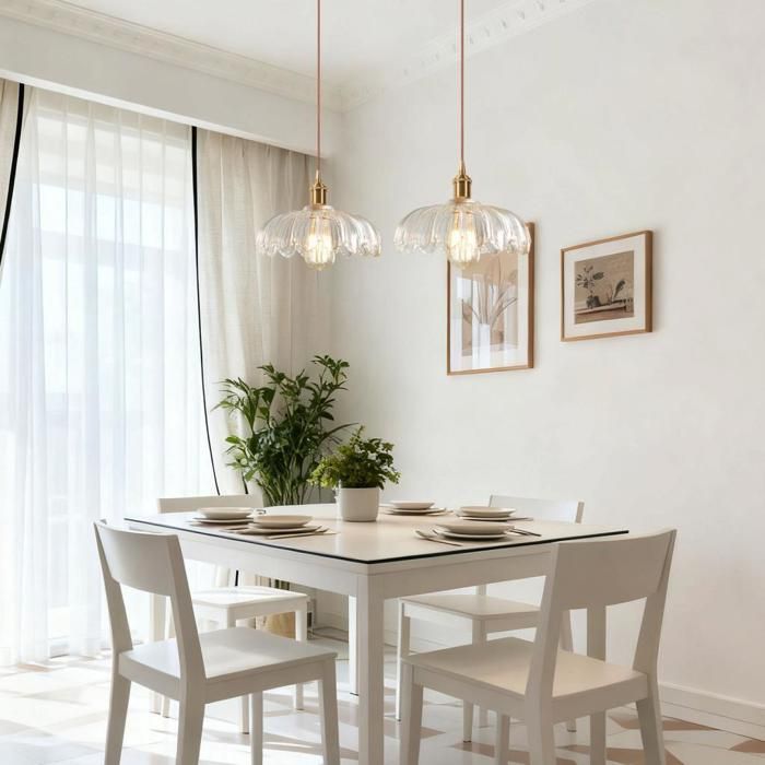 Lustre Suspension En Verre Style Scandinave Nordique, Ampoule E27, Neuf