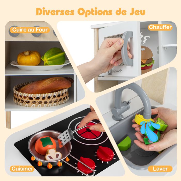 GIANTEX Cuisine Enfant en Bois, Accessoires Nombreux, Lumières & Sons, pour Garçons Filles 3