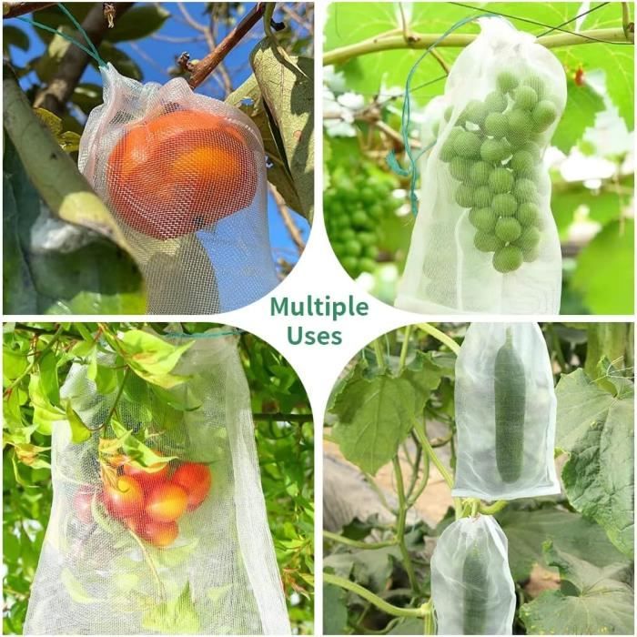 Sac Protection Fruits 100pcs 2 tailles avec Cordon Sacs Filet