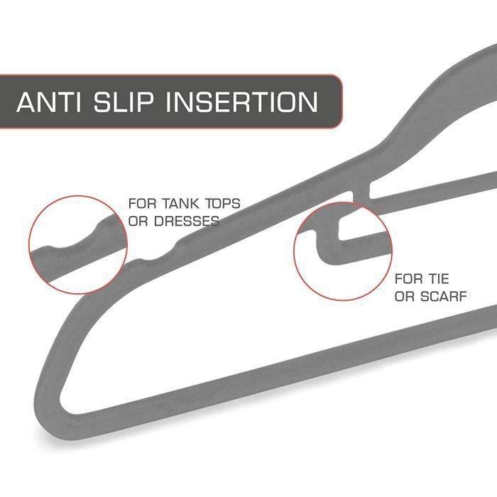 Bomoe Cintres Velours Lot De 20 Cintres Anthracite Ivar Anti-glisse, Barre De Pantalon Stable Et Encouches Anti-glisses - Maison