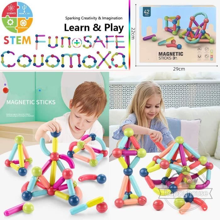 Jeu de construction magnétique 64 pièces Jeu de boules et bâtons magnétiques  Montessori Jouets éducatifs pour enfants - Cdiscount Jeux - Jouets
