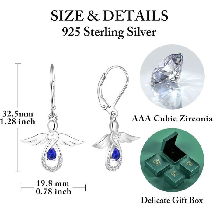 Boucles D'Oreilles Ange Et Diable - Argent Sterling 925 Avec Pierre De Lune - Hypoallergéniques - Cadeau Noël Filles Femmes