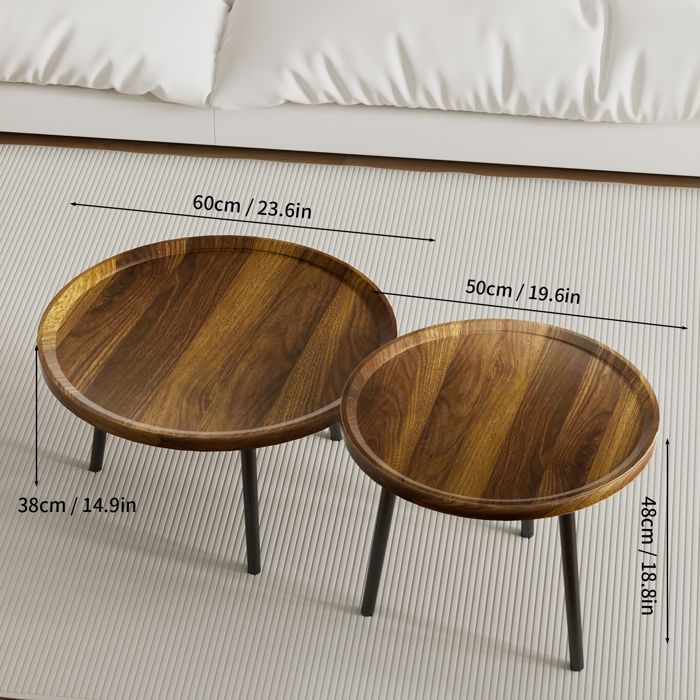 Lot De 2 Tables Basses Gigognes Rondes - 80 Cm Et 60 Cm, Cadre Métal | Pour Salon, Bureau, Petit Espace